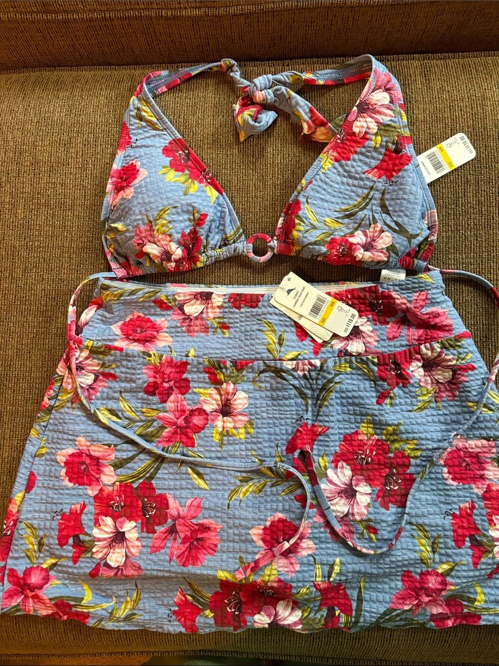 Tommy Bahama Blue Floral Halter Bikini Top and Skirt Set